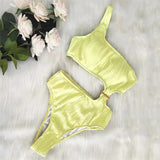 Toloer New Solid Color One-Shoulder One-Piece Swimsuit Sexy Ladies