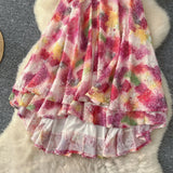 Three-Dimensional Flowers Hanging Neck Slings Loose Short A-Shaped Dress Women's Lotus Leaf Side Vacation