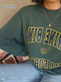 Chic Frayed Hole O Neck Design Thicken Women Sweatshirt Tops Dark Green Long Sleeve Loose Autumn Winter Sweatshirt Pullover-Outfit