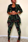 Fashion Print Turndown Collar Long Sleeve Blazer Suit Two Pice