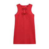 V-Neck Solid Color Short Dress 2025 Spring Set Head Bow Ornamental Female