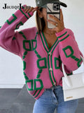 Autumn Winter 2021 V Neck Knitted Oversized Cardigan Women Sweater Long Sleeve Casual Fashion Loose Jumper Tops