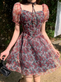Flower Sexy Dress Women Summer Elegant Party Mini Dresses Female Designer Chic Holiday Korean Fashion Dress 2022
