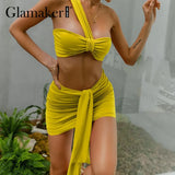 Red knitted 2 piece suits Crop top and skirt lady sets Holiday women fashion sexy bandage elegant pleated dress