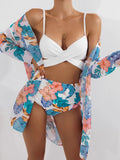 Toloer New 2024 Bikini Gathers The Sexy Mesh Three-Piece Split Print Swimsuit