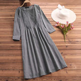 Vintage Women Solid Pleated Vestido 2021 Summer Long Sleeve Work OL Shirt Dress Casual Sundress Robe Femme Dresses