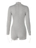 Autumn Solid Bodycon Romper Casual Outfit For Women 2023 Long Sleeve O Neck One Pieces Female Grey Fashion