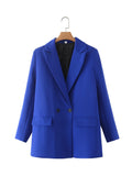 New Pure Color Double-Breasted Loose Casual Suit Jacket In Autumn-Outfit