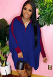 Casual Contrast Zipper Batwing Sleeve Loose
