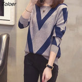 Women Autumn O-neck Slim Knitting Pullovers Long Sleeve Loose Lady Winter Korean-style All-match Printed Chic