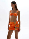 Solid Color Thoracic Split Swimsuit Women 2025 New Bikini Skirt Three-Piece Set Sexy